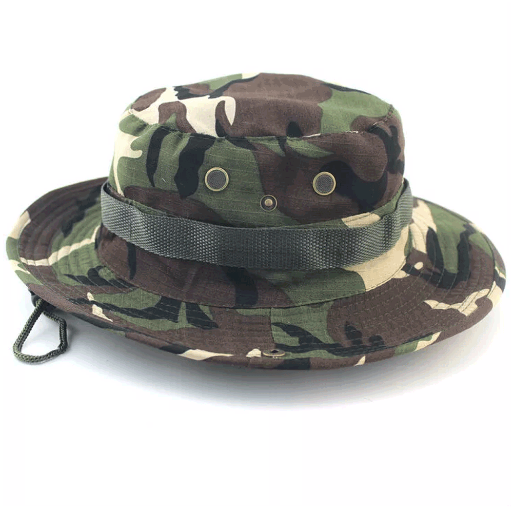 Military Boonie Hat with Wide Brim - Army Green Camo