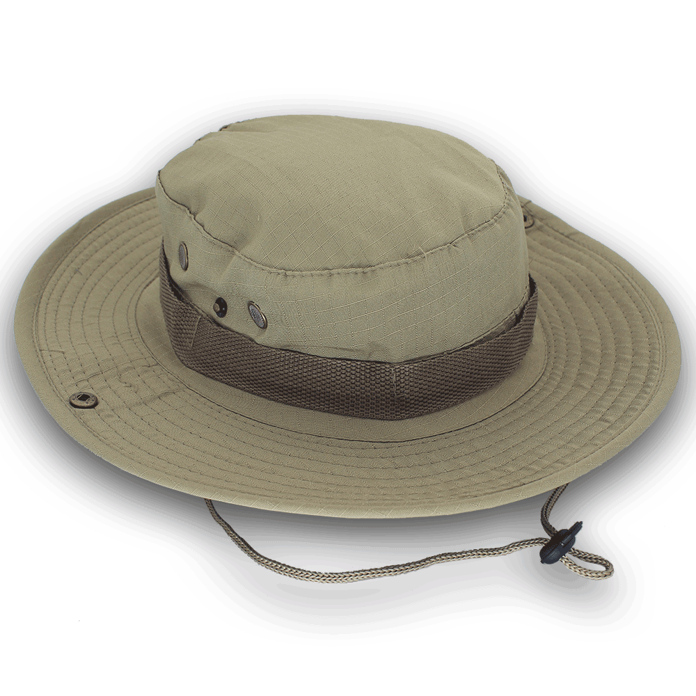 Military Boonie Hat with Wide Brim - Khaki