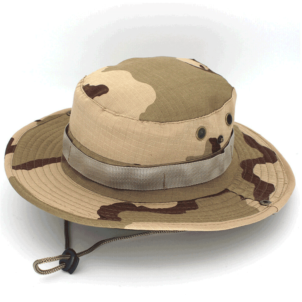 Military Boonie Hat with Wide Brim - Light Khaki Camo