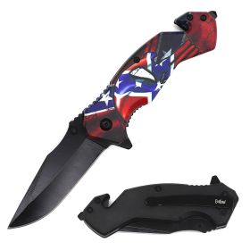 4.75" Closed Punisher Skull Design Tactical Rescue Spring Assist Knife