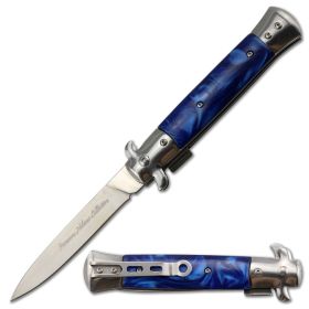 5" Closed Italian Milano Blue Stiletto Style Spring Assisted Open Pocket Knife