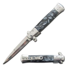 5 inch Closed Stiletto Style Spring Assisted Open Pocket Knife Black Pearl Handle