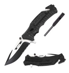 Tactical Folding Spring Assisted Knife with Firestarter and Whistle