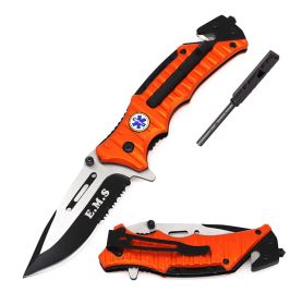 EMS Tactical Folding Spring Assisted Knife with Firestarter and Whistle