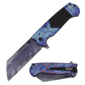 Titanium Damascus Etched Cleaver Razor Assisted Open Pocket Folding Knife G10 Handle