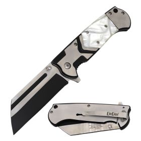 4.75" Closed White Pearl Handle Cleaver Razor Blade Spring Assist Knife