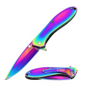 4" Closed Rainbow Spectrum Titanium All Metal Spring Assisted Pocket Knife