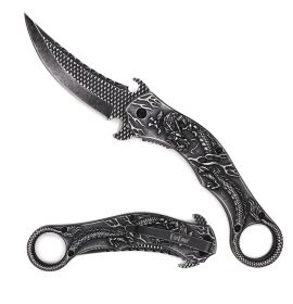 Stone Wash Dragon Sculpture 8.25” Karambit Tactical Spring Assisted Folding Pocket Knife