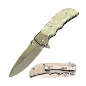 4" Closed White Pearl Handle Spring Assisted Folding Knife