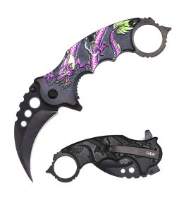 Karambit Tactical Spring Assist Knife With Finger Ring -Purple Dragon