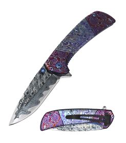 Pink Damascus Finished Spring Assisted Folding Knife