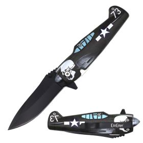 Spring Assist Folding Knife Skull Skeleton WWII Fighter Plane