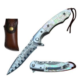 Ball Bearing Damascus Blade Pocket Knife Pearl Handle