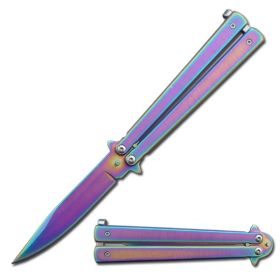 5" Closed Rainbow Stainless Steel Sandblast Butterfly Knife