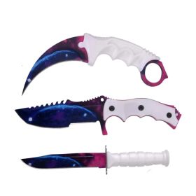 3 Pc Combo CSGO White Galaxy Tactical Fixed Blade Knife Set - Karambit, Huntsman, Combat Knife