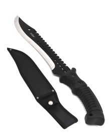 16" Fixed Blade Outdoor Hunting Knife, Black Rubberized Handle