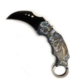 5" Closed Skeleton SwitchBlade Karambit Knife Finger Ring - White