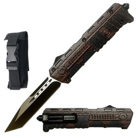 9" Pistol Shape Military Wood Handle OTF Dual Action Automatic Knife