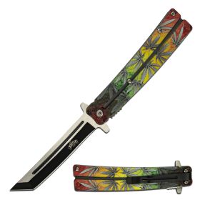 Spring Assist Open Tanto Blade Cannabis Marijuana Leaf Design Handle