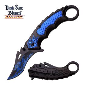 Blue Dragon Flame Tactical Karambit Spring Assist Folding Knife