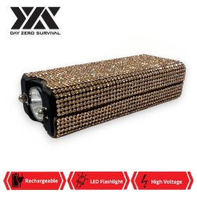 Golden Rhinestone DZS Rechargeable Self Defense Mini Bling Stun Gun