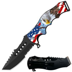 8.5" Tactical American Eagle Spring Assisted Folding Open Pocket Knife Cleaver Blade