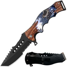 8.5in Tactical Wolves Spring Assisted Folding Open Pocket Knife Cleaver Blade