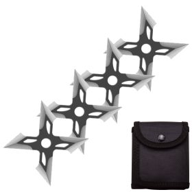 4 Pc Black/Satin Finish Four-Pointed X Throwing Ninja Stars Shuriken