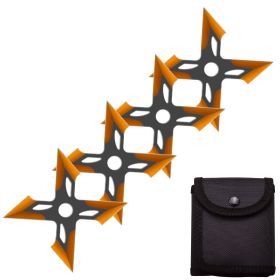 4 Pc Black/Orange Finish Four-Pointed X Throwing Ninja Stars Shuriken