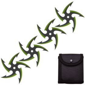 4 PC Set Black/Green Finish Cyclone Ninja Throwing Stars Shuriken Knife Five-Sided