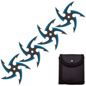 4 PC Set Black/Blue Finish Cyclone Ninja Throwing Stars Shuriken Knife Five-Sided