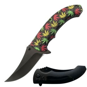 8" Cannabis Marijuana Leaf Spring Assisted Open Folding Pocket Knife