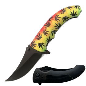 8" Marijuana Leaf Spring Assisted Open Folding Pocket Knife