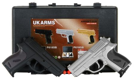 Airsoft P618SB Dual Spring Pistol Set with case