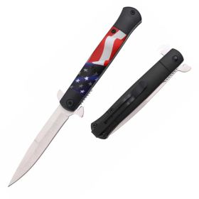 Tactical USA Flag Stiletto Style Spring Assist Opening Pocket Knife