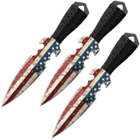 7.5" USA Flag American 3 Piece Throwing Knife Set With Sheath