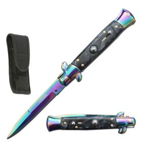 9.75" Italian Milano Stiletto Black Pearl Switchblade Knife