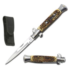 9.75" Italian Milano Stiletto Stag Handle Automatic Knife