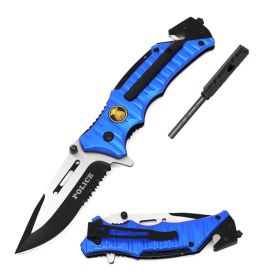 PD Tactical Folding Spring Assisted Knife with Firestarter and Whistle