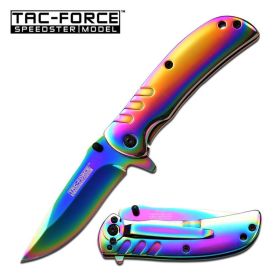 Spring Assisted Knife 3.5 Inch Closed Rainbow Ti-Coating Handle