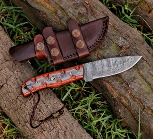 8.5" Damascus Steel Custom Handmade Hunting Skinning Knife Red