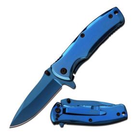 3.5in Closed Blue Titanium Spring Assisted Folding Knife