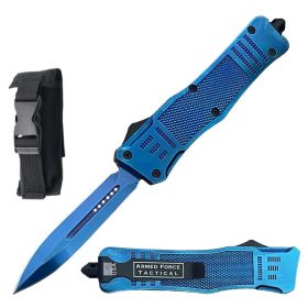 9" Blue Titanium Handle Ghost Out Of The Front Tactical Automatic OTF Knife