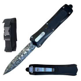 9" Torpedo G10 Handle Black Damascus Etch OTF Knife