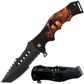 8.5in Tactical Flame Dragon Spring Assisted Folding Open Pocket Knife Cleaver Blade