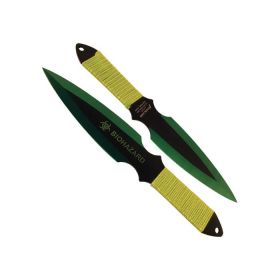 2 Piece Throwing Knife Green Color BioHazard