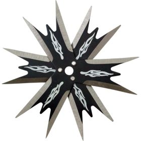 4" Black 12 point Stainless Steel throwing star with flames