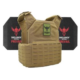 Shellback Tactical Shield 2.0 Active Shooter Kit with Level III Model AR1000 Armor Plates (Color: Coyote, size: OSFM)