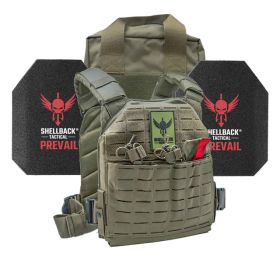 Shellback Tactical Defender 2.0 Active Shooter Armor Kit with Level III Model AR1000 Armor Plates (Color: Ranger Green, size: OSFM)