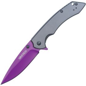 Assisted Open Folding Pocket Knife (Options: Grey handle and Purple Blade)